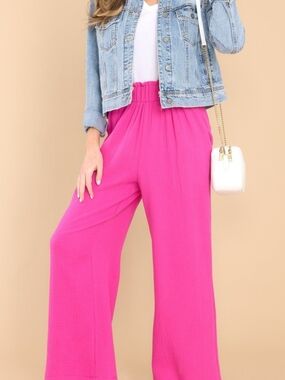 mittoshop Hot Pink Wide Leg Elastic Waist Pants